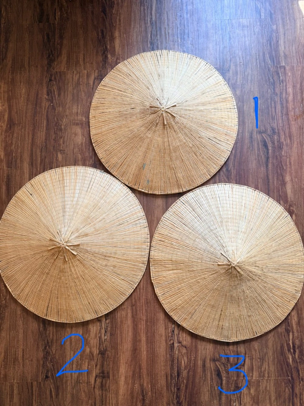 Vintage Asian Conical Woven Bamboo Hats (Set of 3)